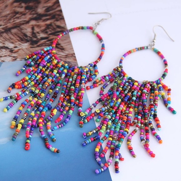 Boho Beaded Tassel Earrings Festival B0046 - Picture 4 of 8